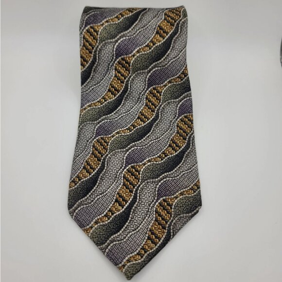 Enro Mens Tie 100% Silk Made in U.S.A Grey Abstract geometric - Picture 1 of 9